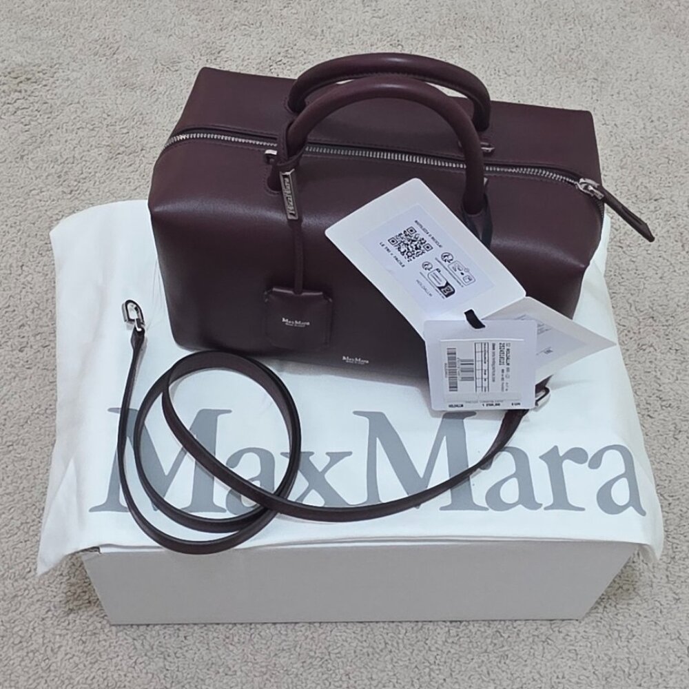 Max Mara Holdall Small Suede Bowler Bag in Bordeaux NWT w/ Dust Bag - Picture 6 of 6